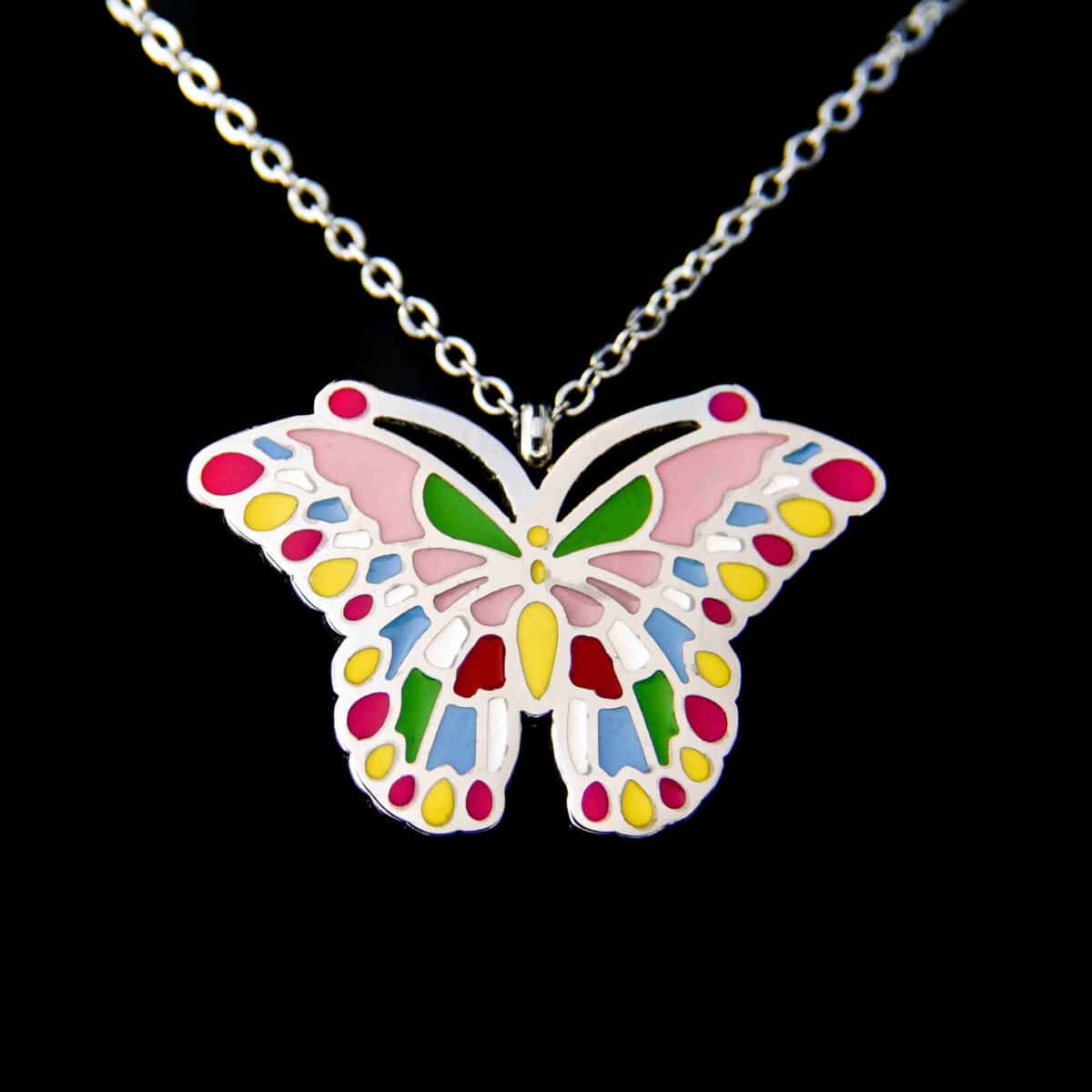 CHAIN STAINLESS STEEL WITH PENDANT BUTTERFLY RHODIUM PLATED