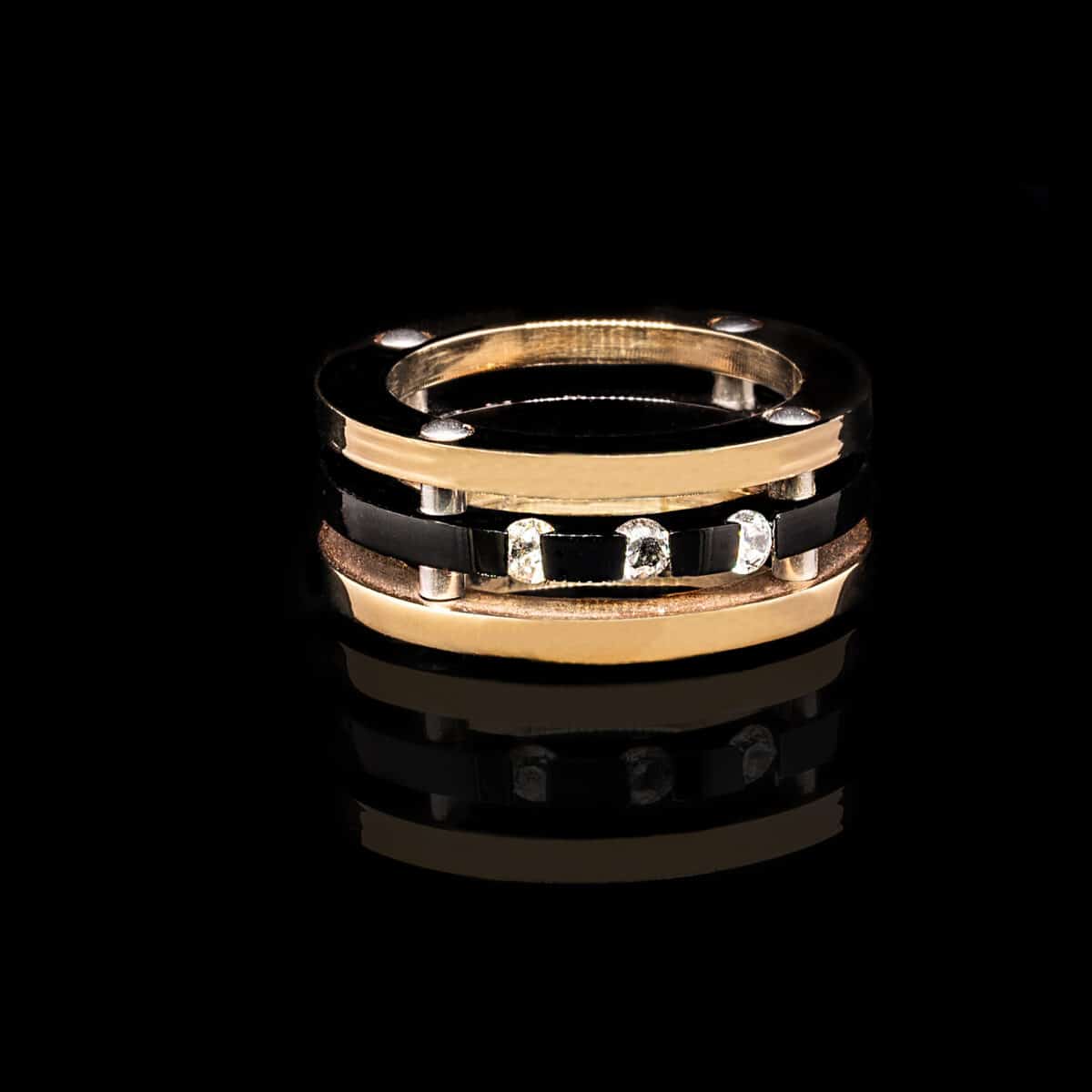 RING STAINLESS STEEL ROSE AND BLACK SIZE 15