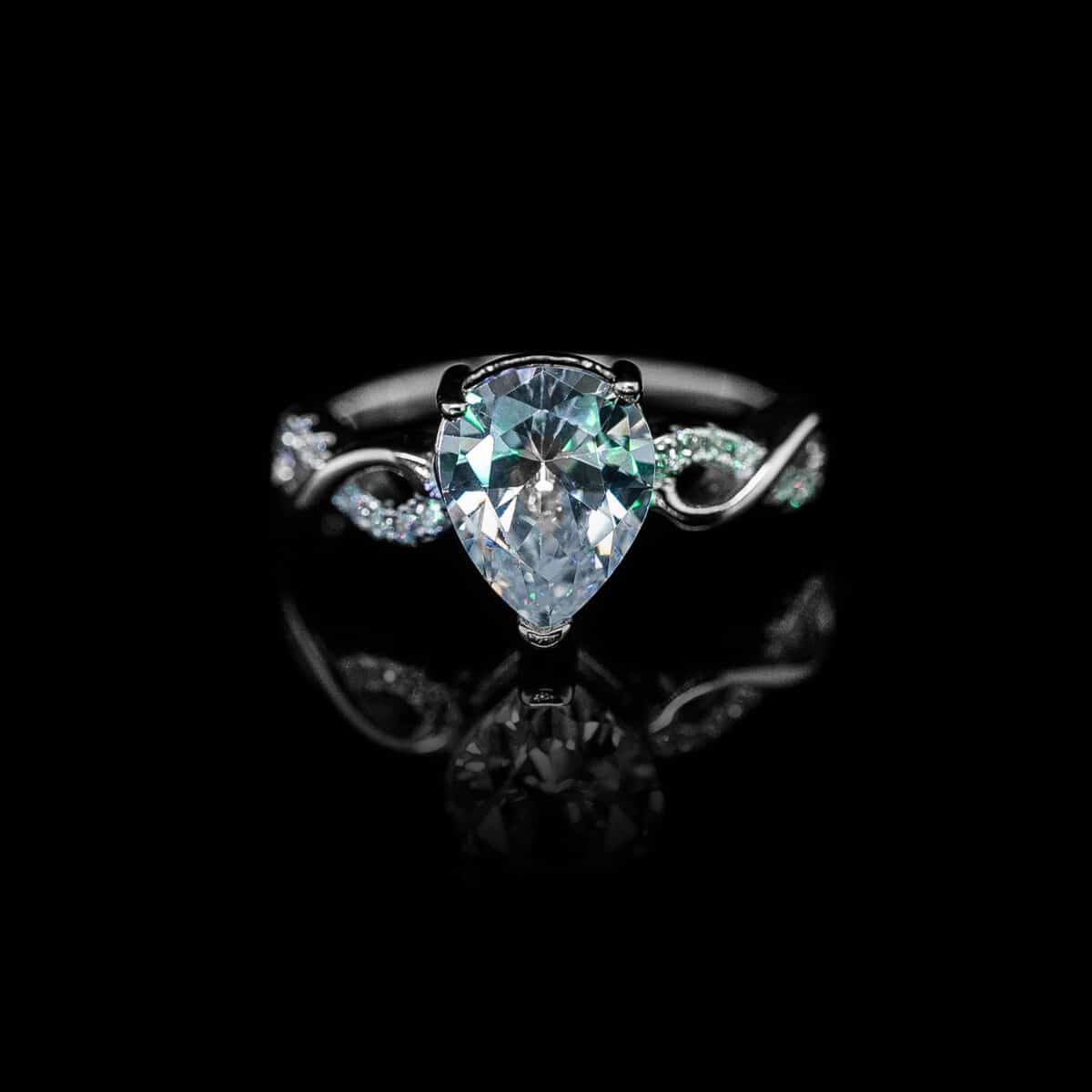 RING SLV925 RHOD PLTD TEARDROP W/WHITE CZ W/M