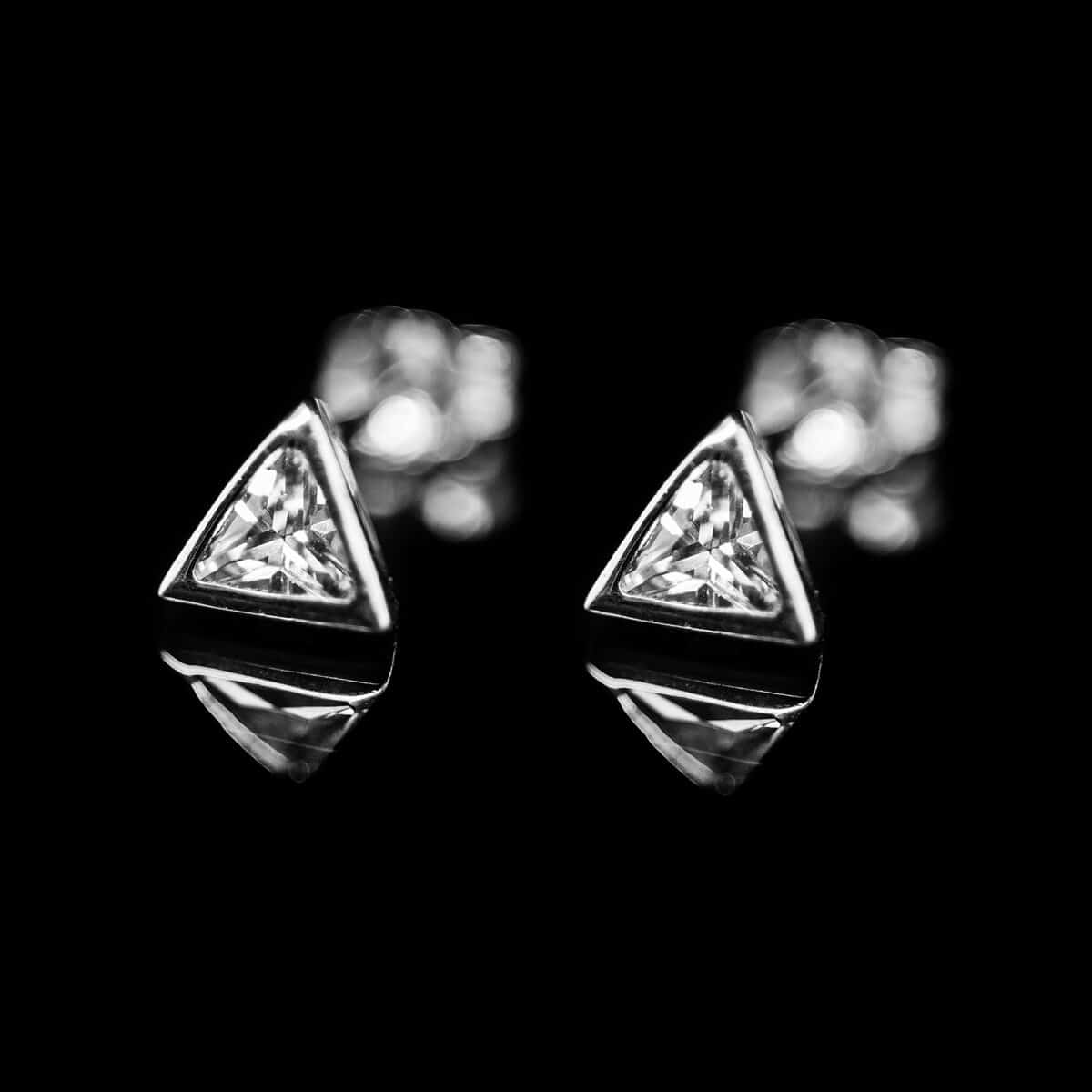 SILVER 925 TRIANGLE-CUT DIAMOND STUD EARRINGS