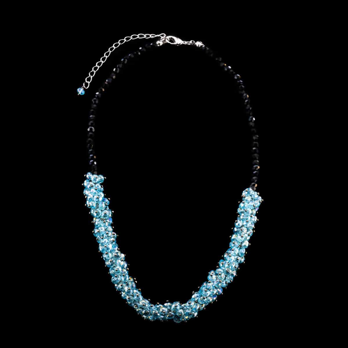 NECKLACE SS W/CRYSTAL BEADS W/MATTE BLACK EDGES