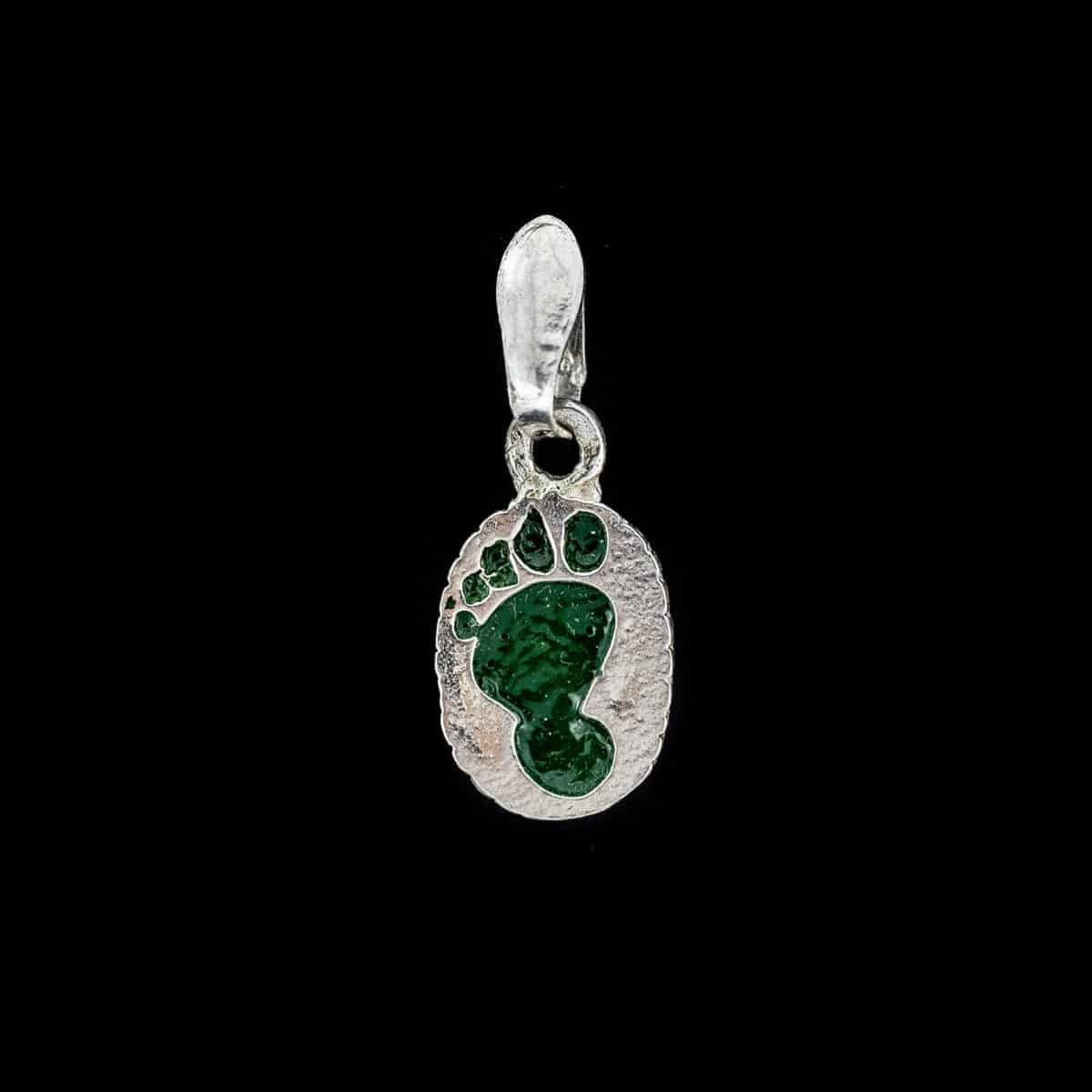 SILVER 925 BABY FEET WITH GREEN ENAMEL
