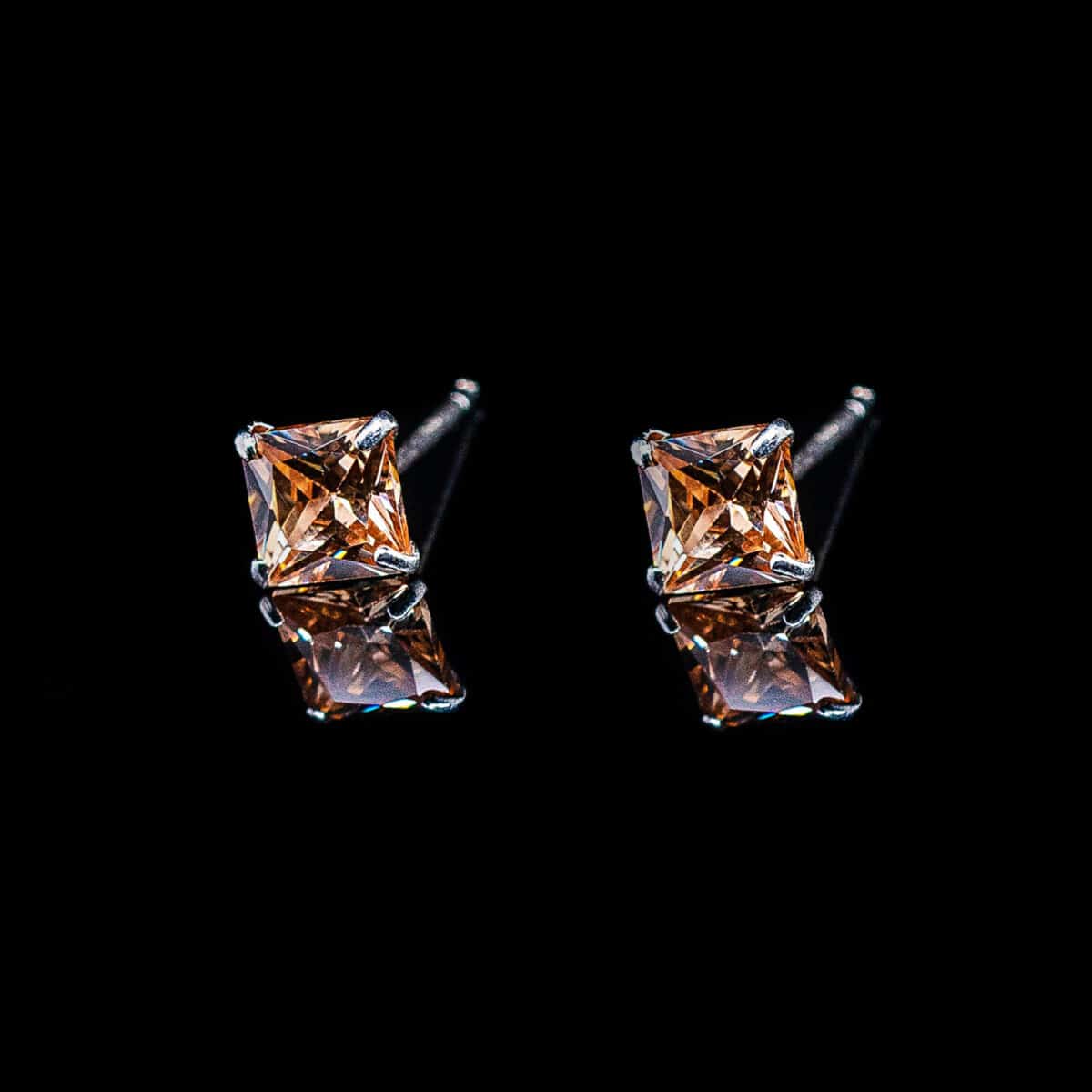 SILVER 925 PRINCESS-CUT ORANGE ZIRCONIA STUD