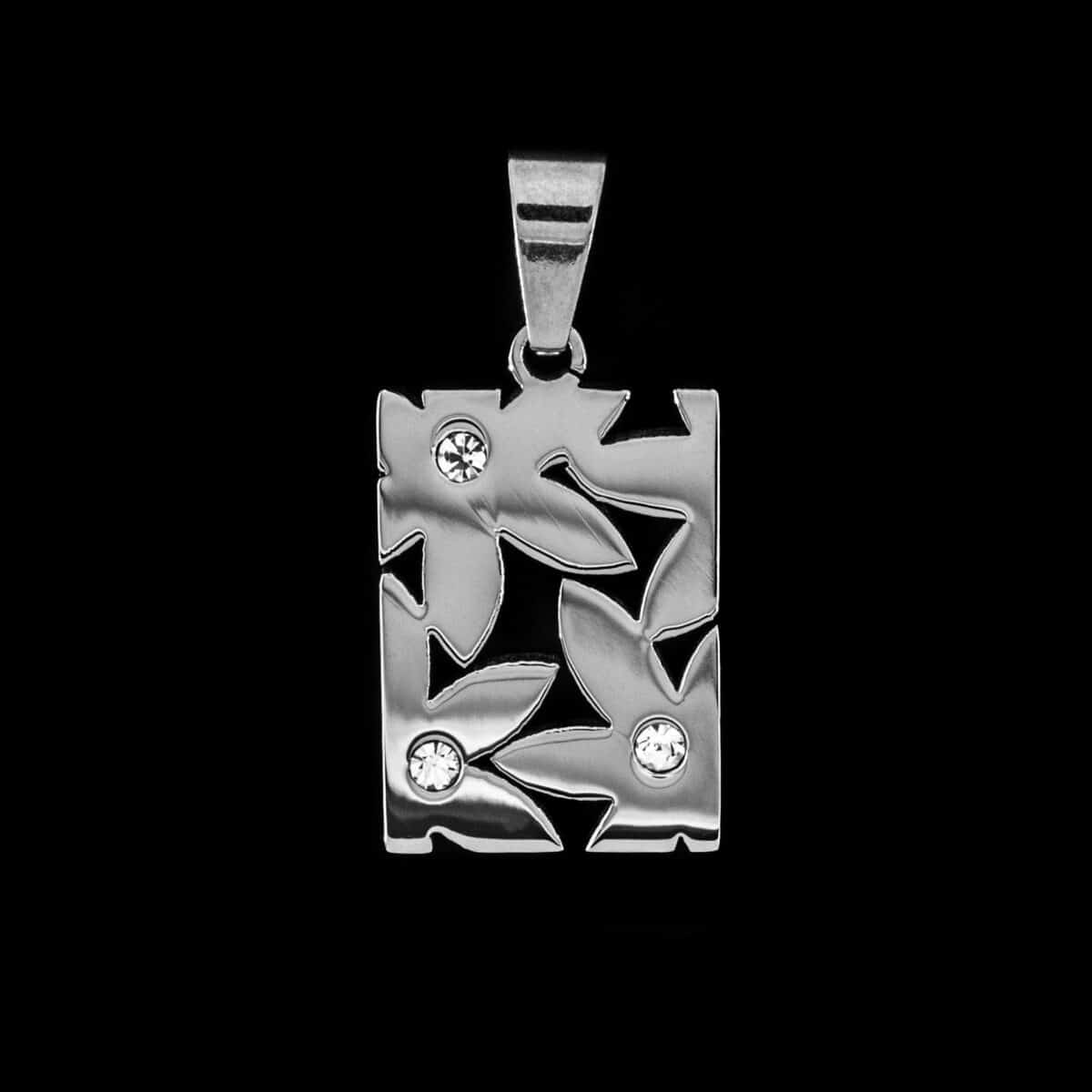 PENDANT SS OPENWORK FLORAL W/CUBIC ZIRCONIA