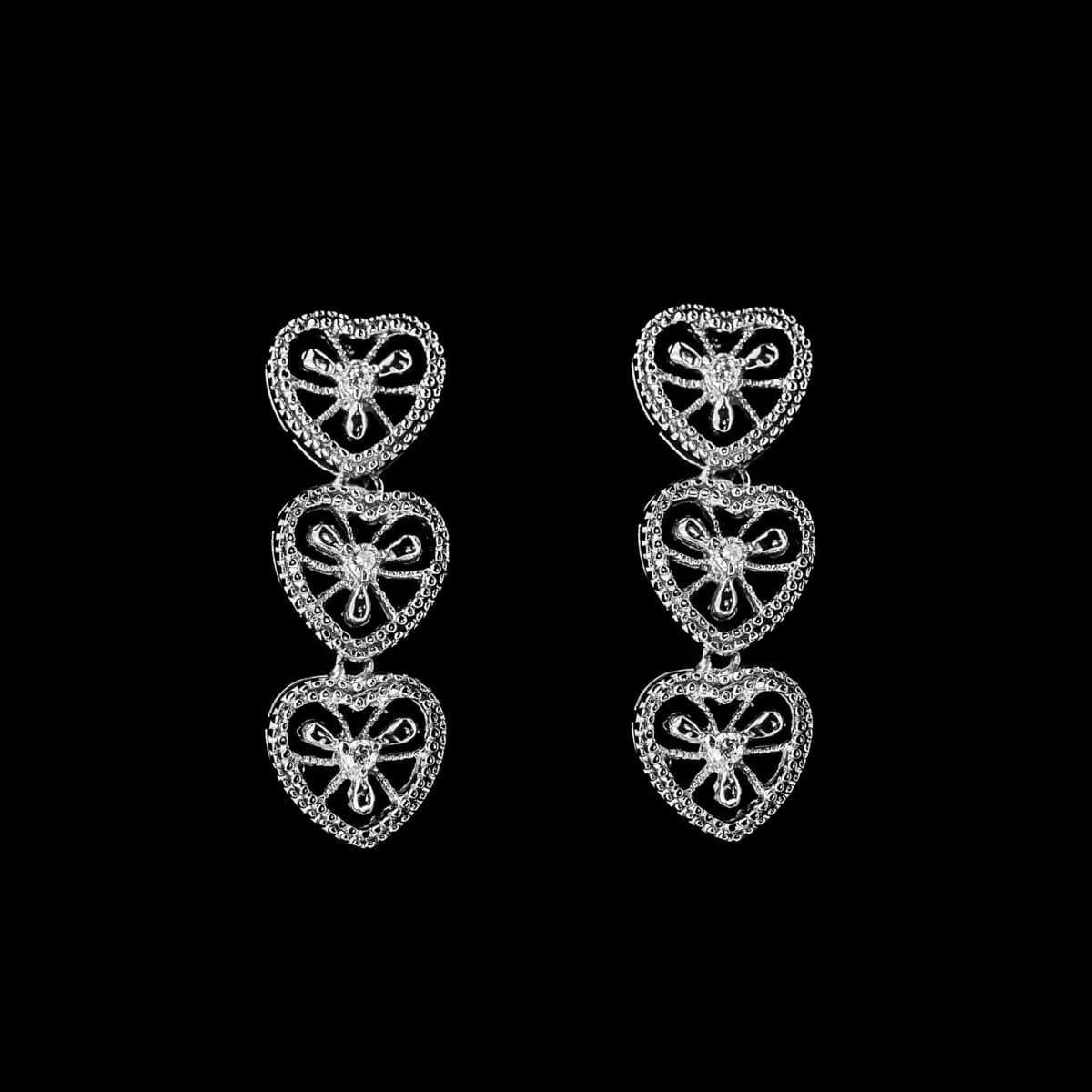 SILVER 925  TRIPLE HEART DROP EARRINGS