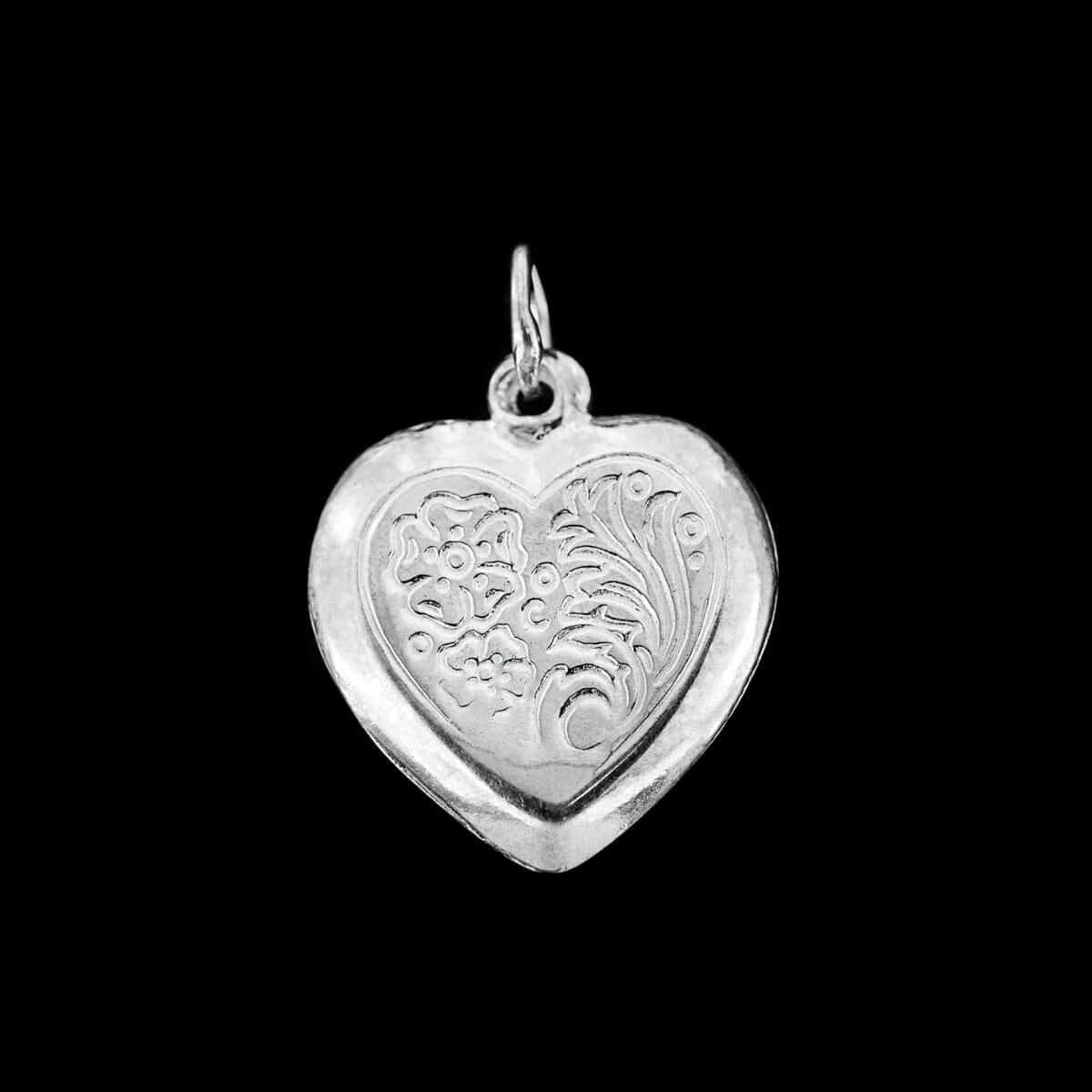 SILVER 925 HEART  FLORAL ENGRAVED DESIGN PENDANT