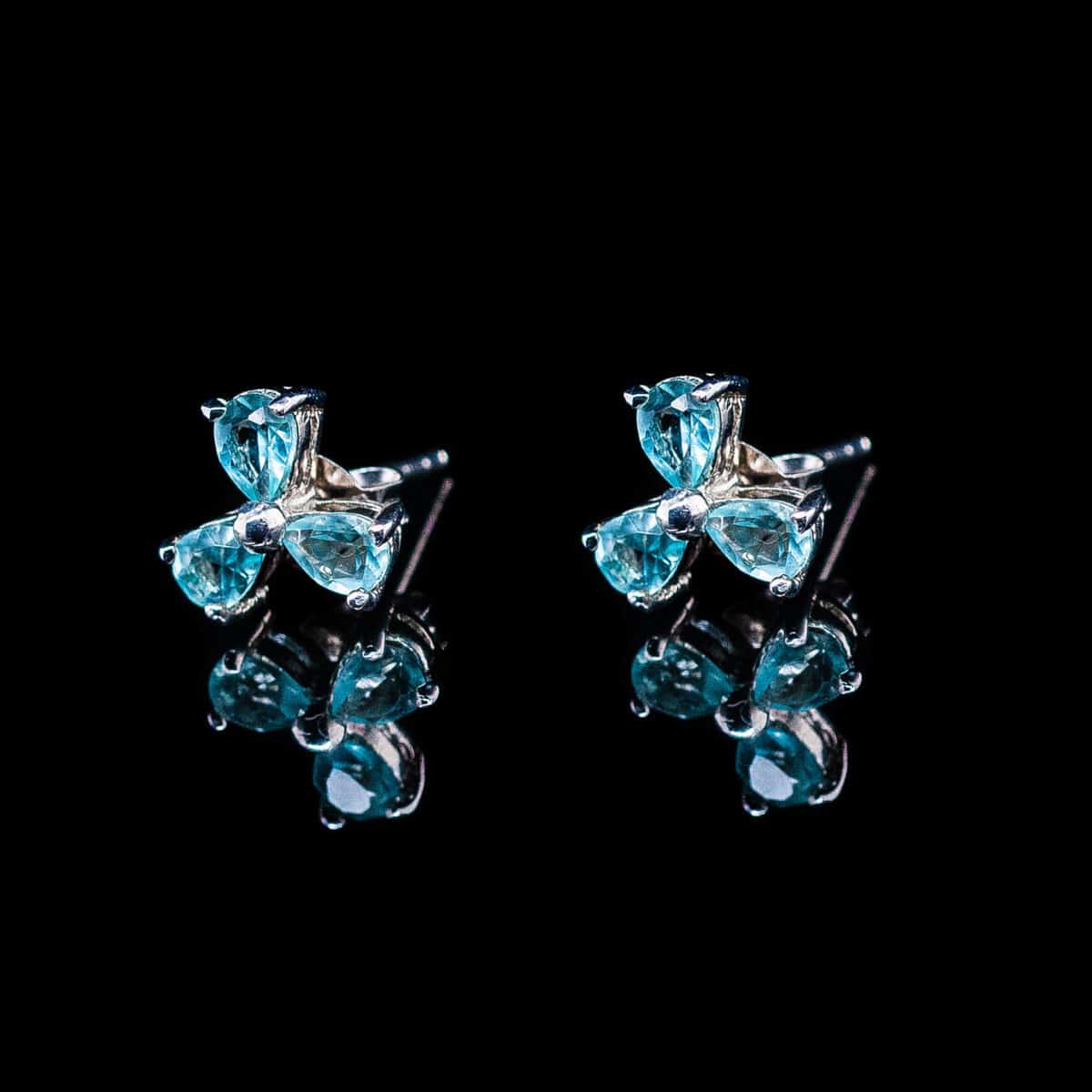 SILVER 925 TOPAZ BLUE FLOWER STUD EARRINGS