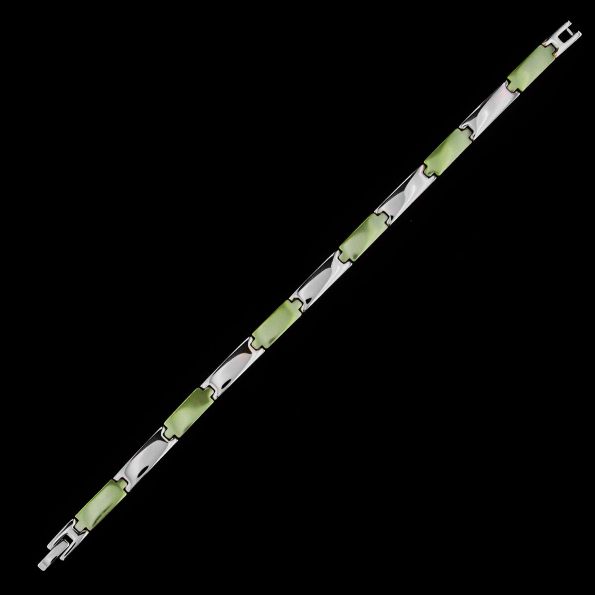 BRACELET SS W/GREEN LINK