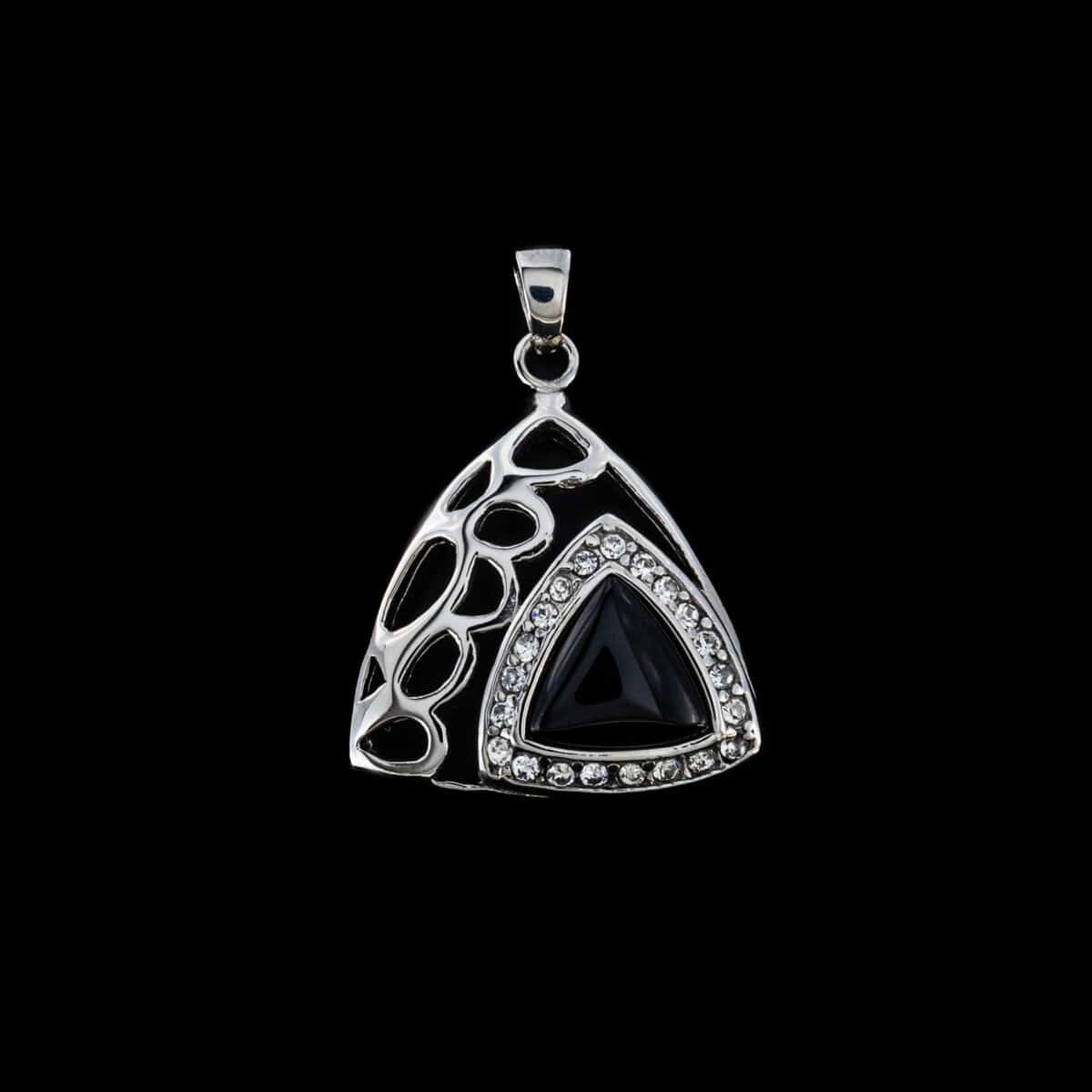 PENDANT SS TRIANGULAR W/CERAMIC & W/CUBIC ZIRCON