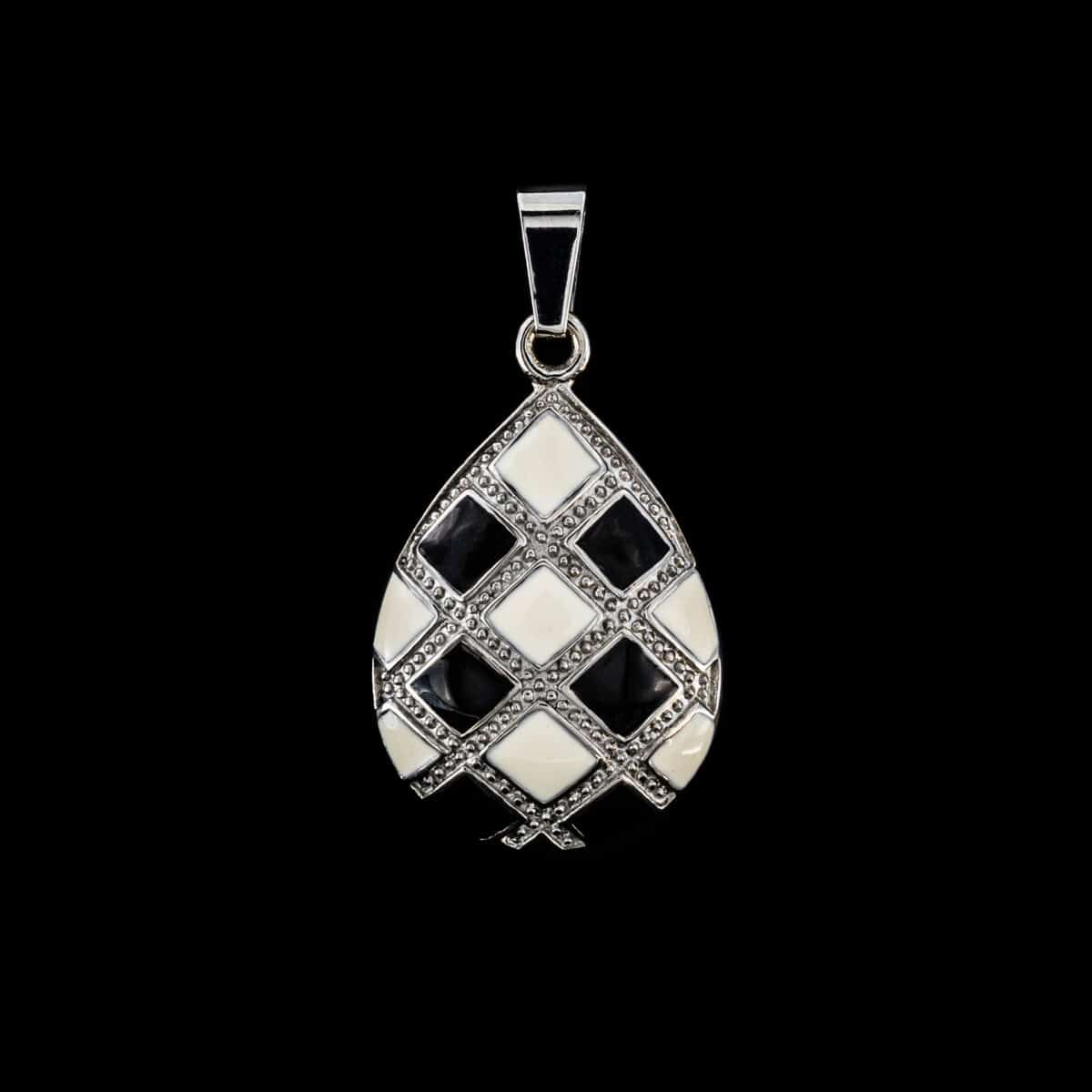 PENDANT SS RHOD PLTD W/BLACK AND WHITE ONIX W/M