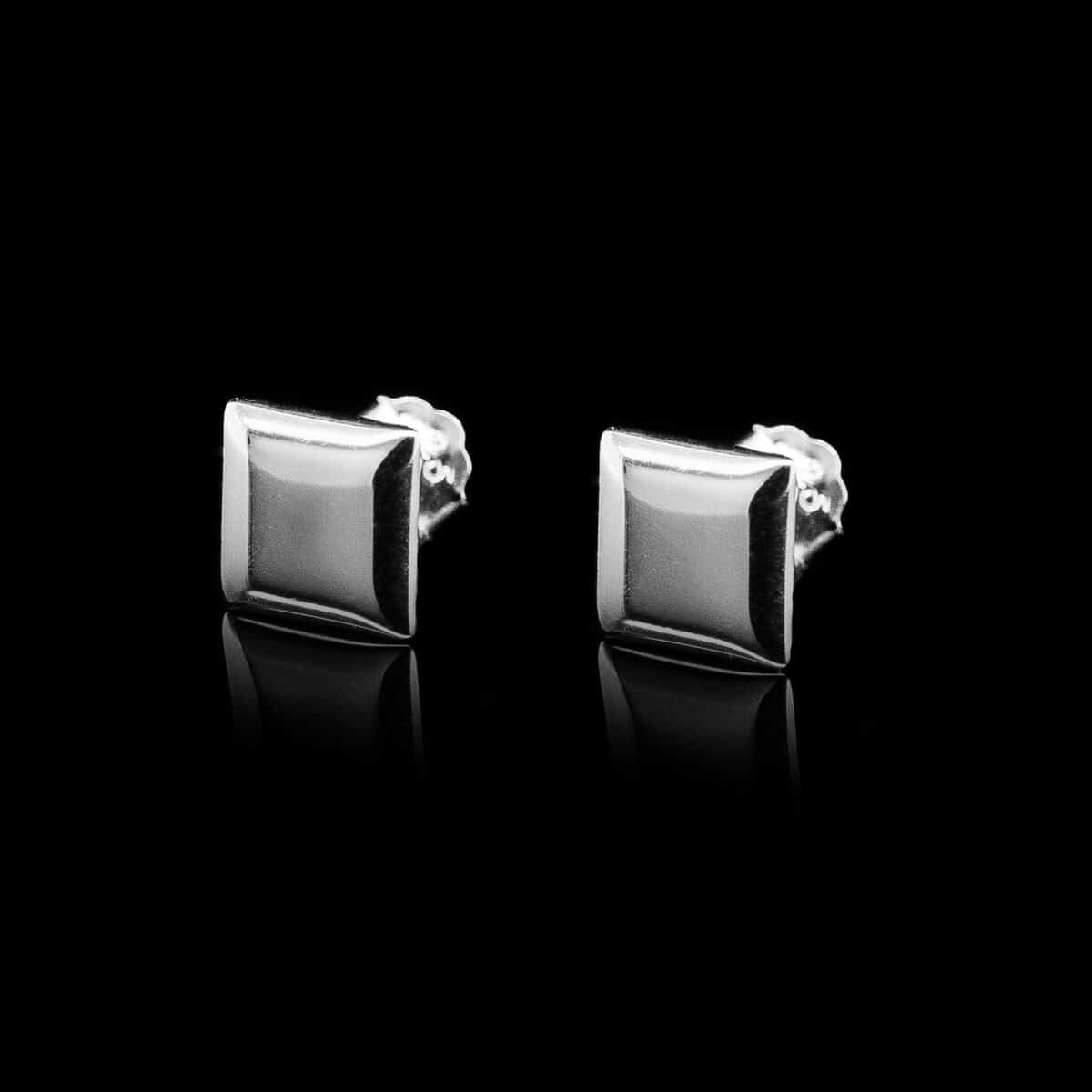 SILVER 925 CUSHION-CUT SQUARE STUD EARRINGS.