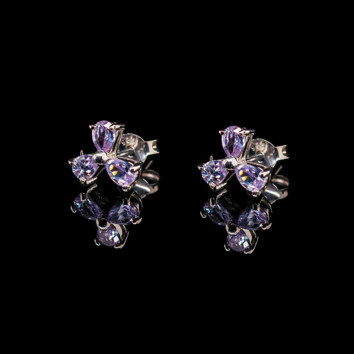 SILVER 925 STUD EARRINGS PURPLE CUBIC ZIRCONIA