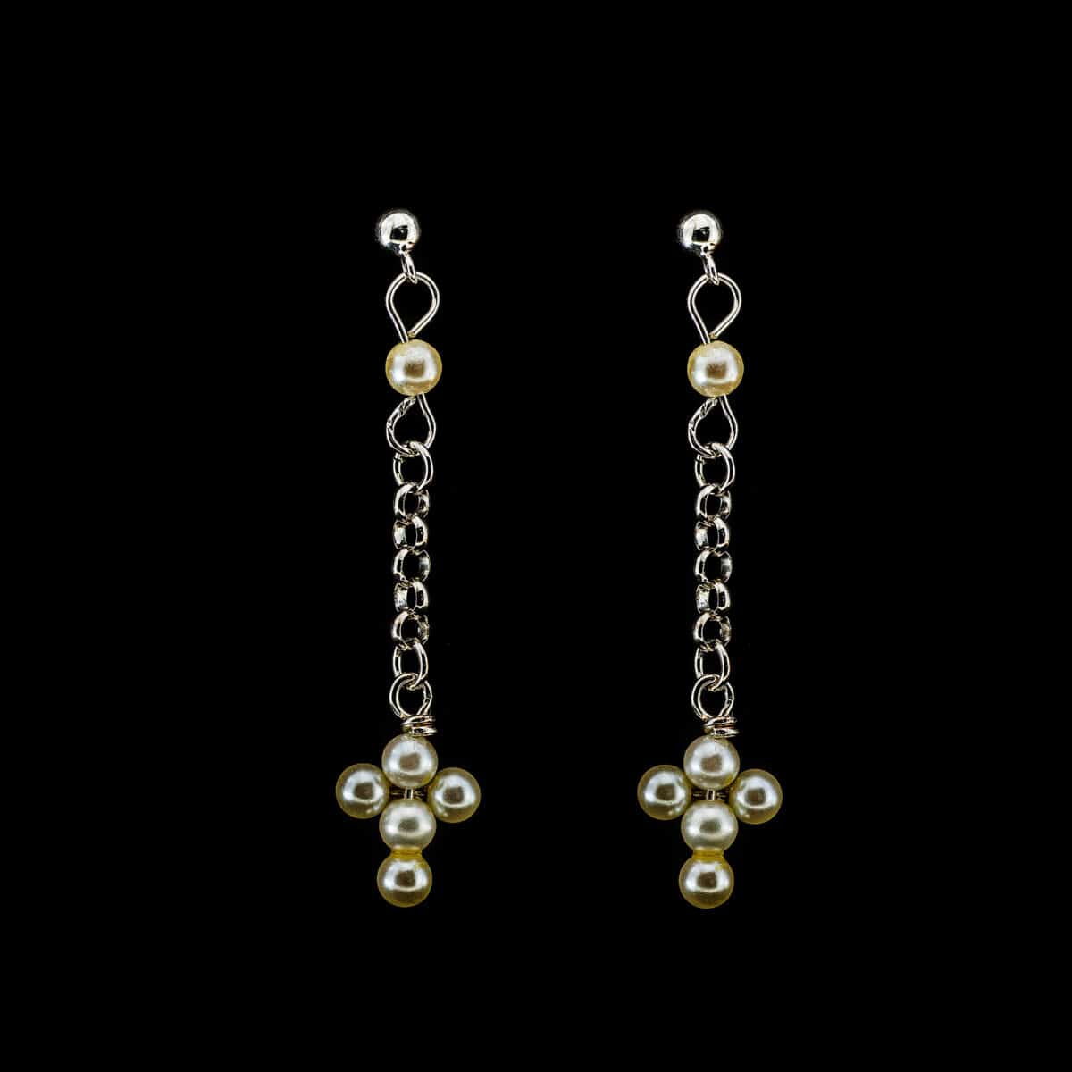 SILVER 925 DANGLE EARRINGS WITH CREAM FAUX PEARLS