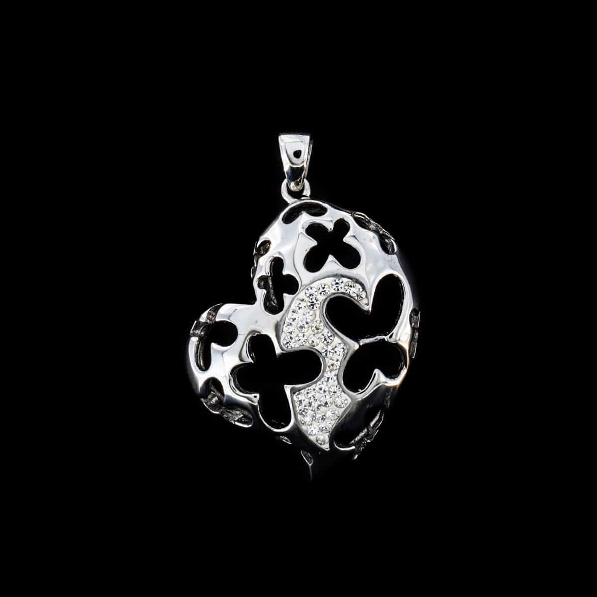 PENDANT SS HEART-SHAPED W/CUBIC ZIRCON