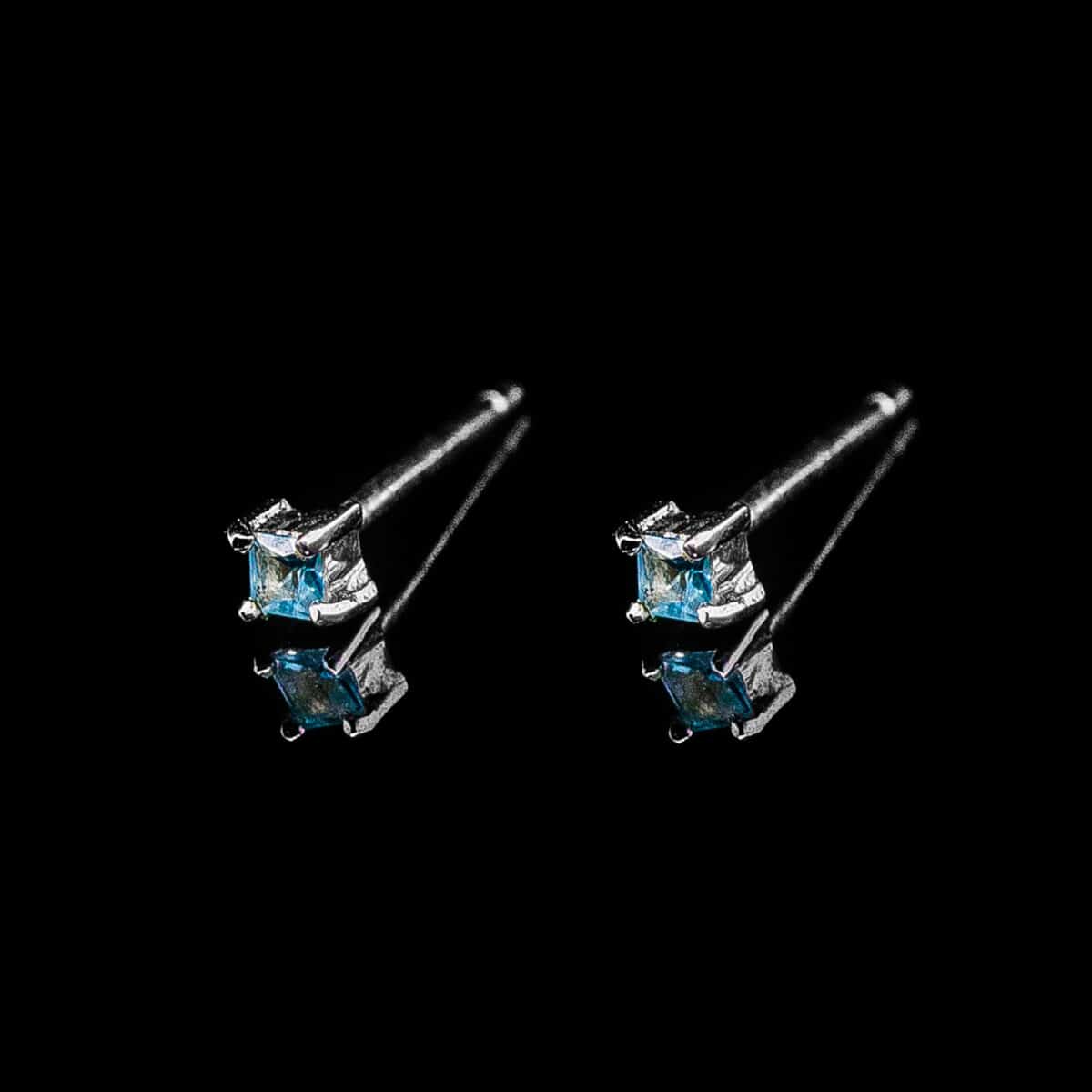 SILVER 925 PRINCESS-CUT BLUE TOPAZ STUD EARRINGS